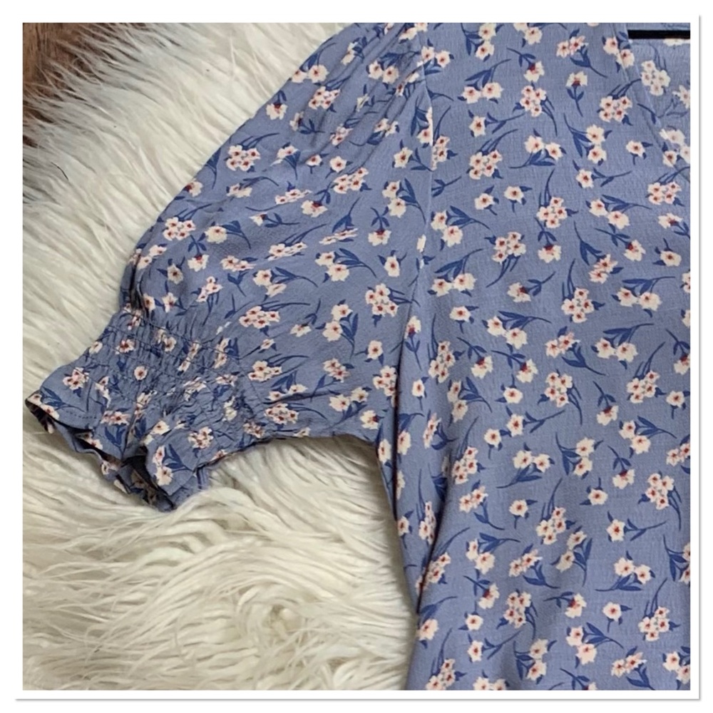 NWT Mango Flowy Printed Midi Dress Blue Medium - Picture 2 of 9